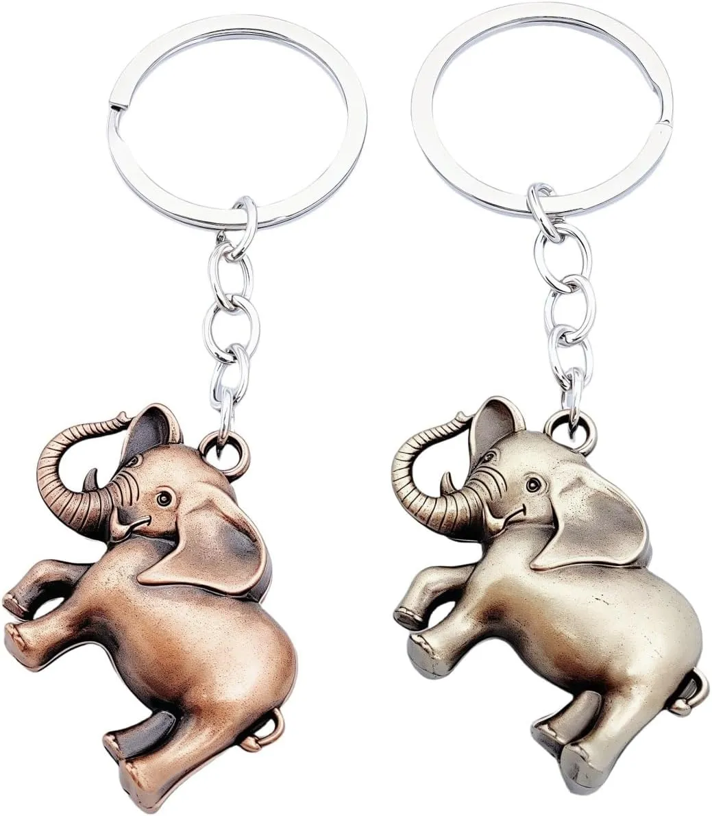 2 Pack Set Elephant Keychains for Women Men,Alligator Figurine Animal Charm Set Key Chain Accessories Gifts