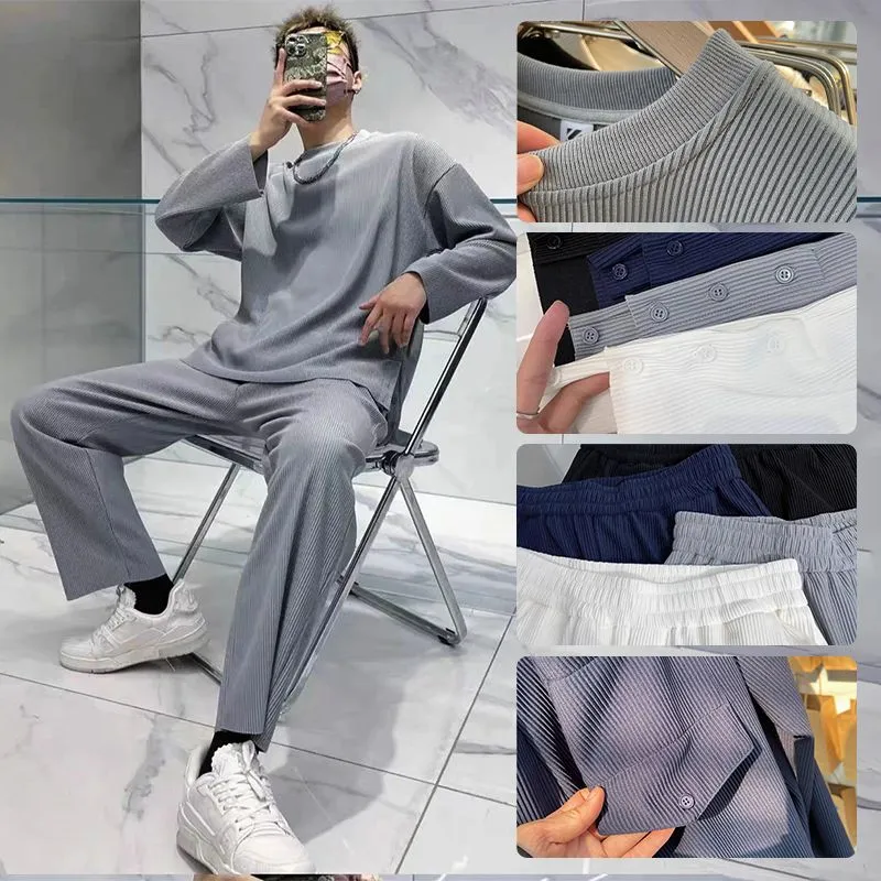 2pcs free shipping Mens Loose Fashionable Long Sleeve 2-piece Set