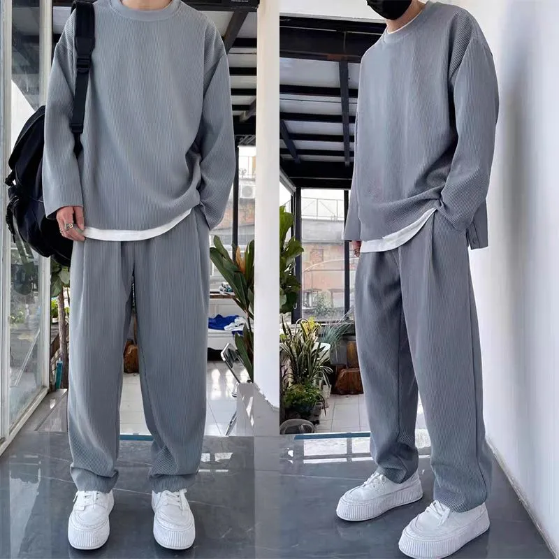 2pcs free shipping Mens Loose Fashionable Long Sleeve 2-piece Set