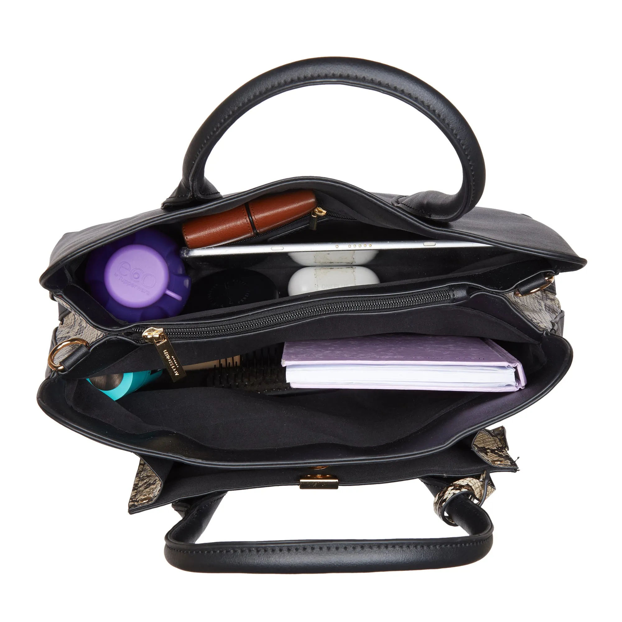 Accessorize London Women's Faux Leather Black Tessa work Tote bag