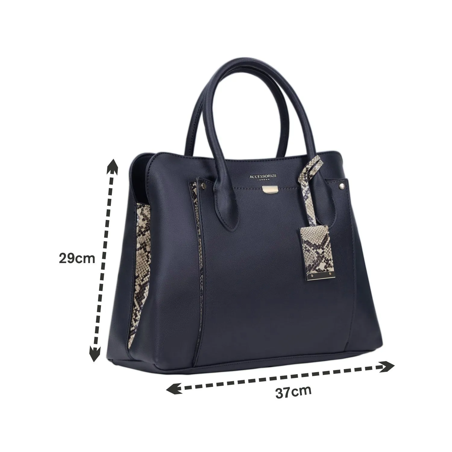Accessorize London Women's Faux Leather Black Tessa work Tote bag