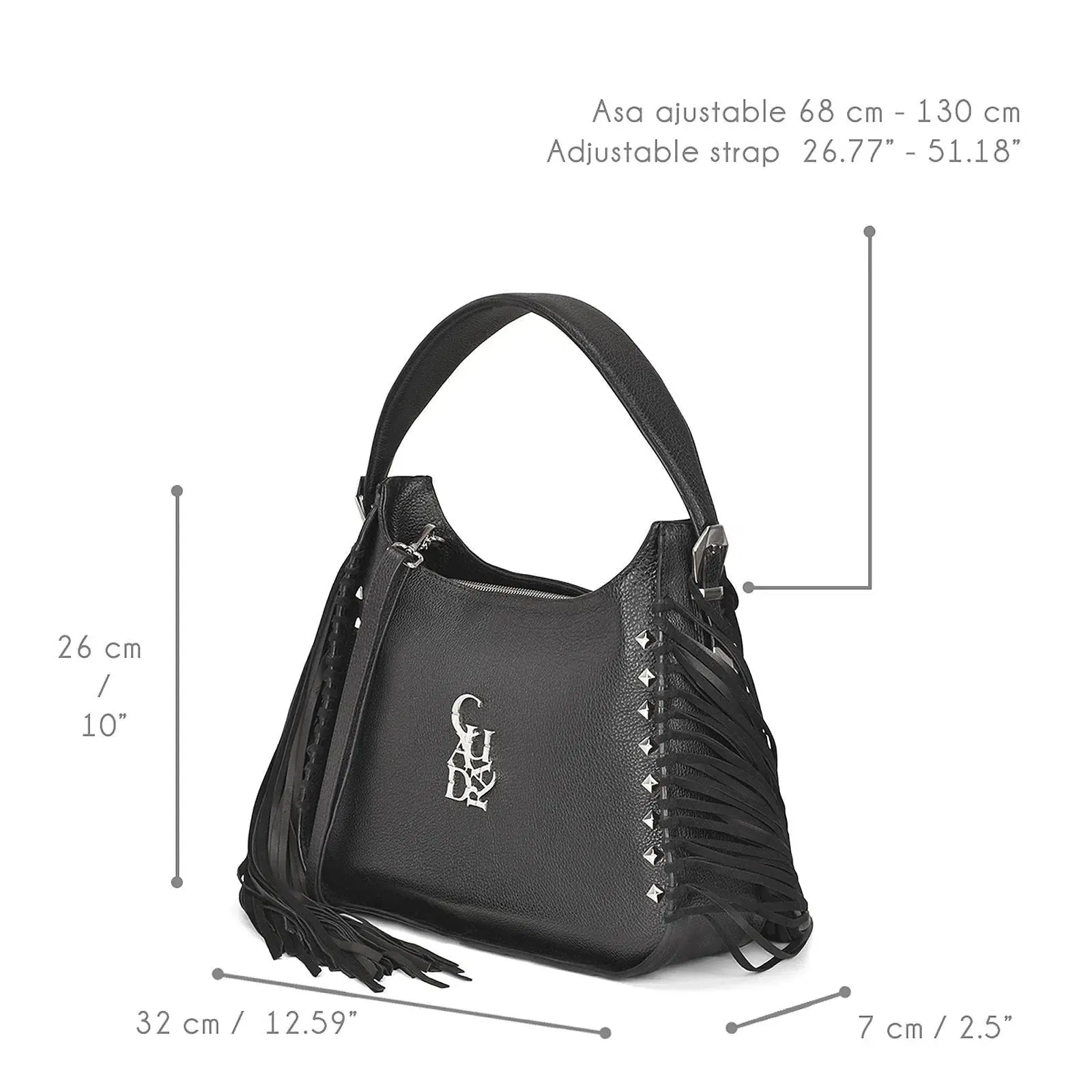 BOD54BN - Cuadra black casual fashion leather fringed bag for woman