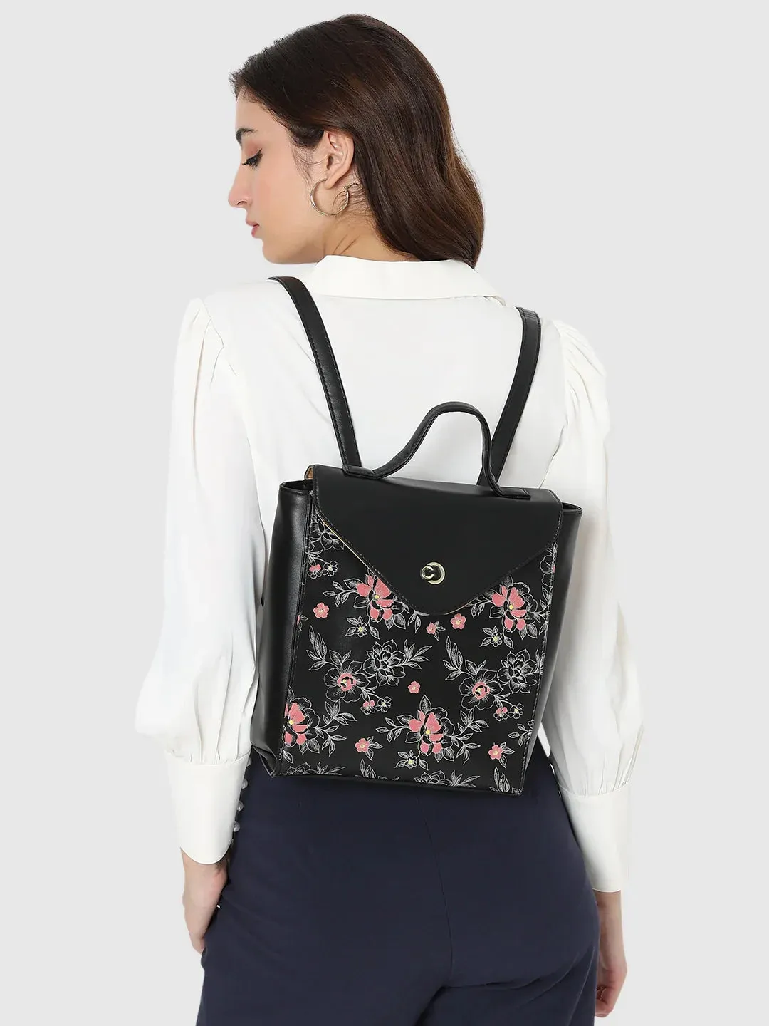 Caprese Snow Backpack Medium Printed Women'S Bag Black