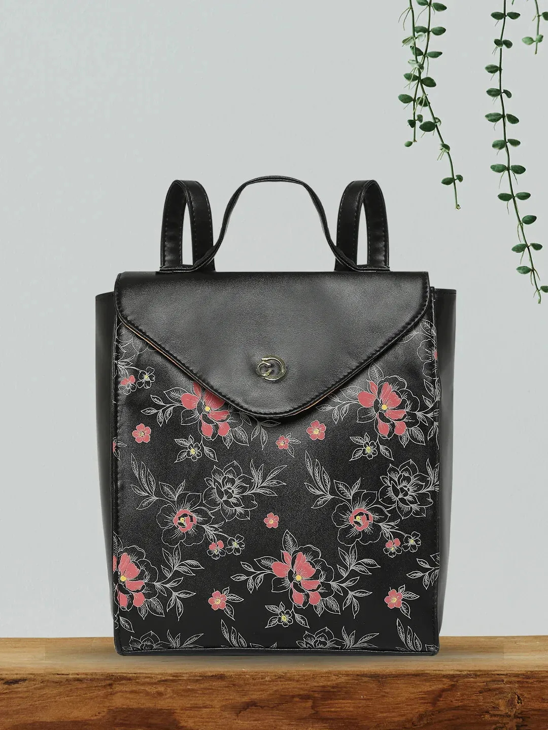 Caprese Snow Backpack Medium Printed Women'S Bag Black