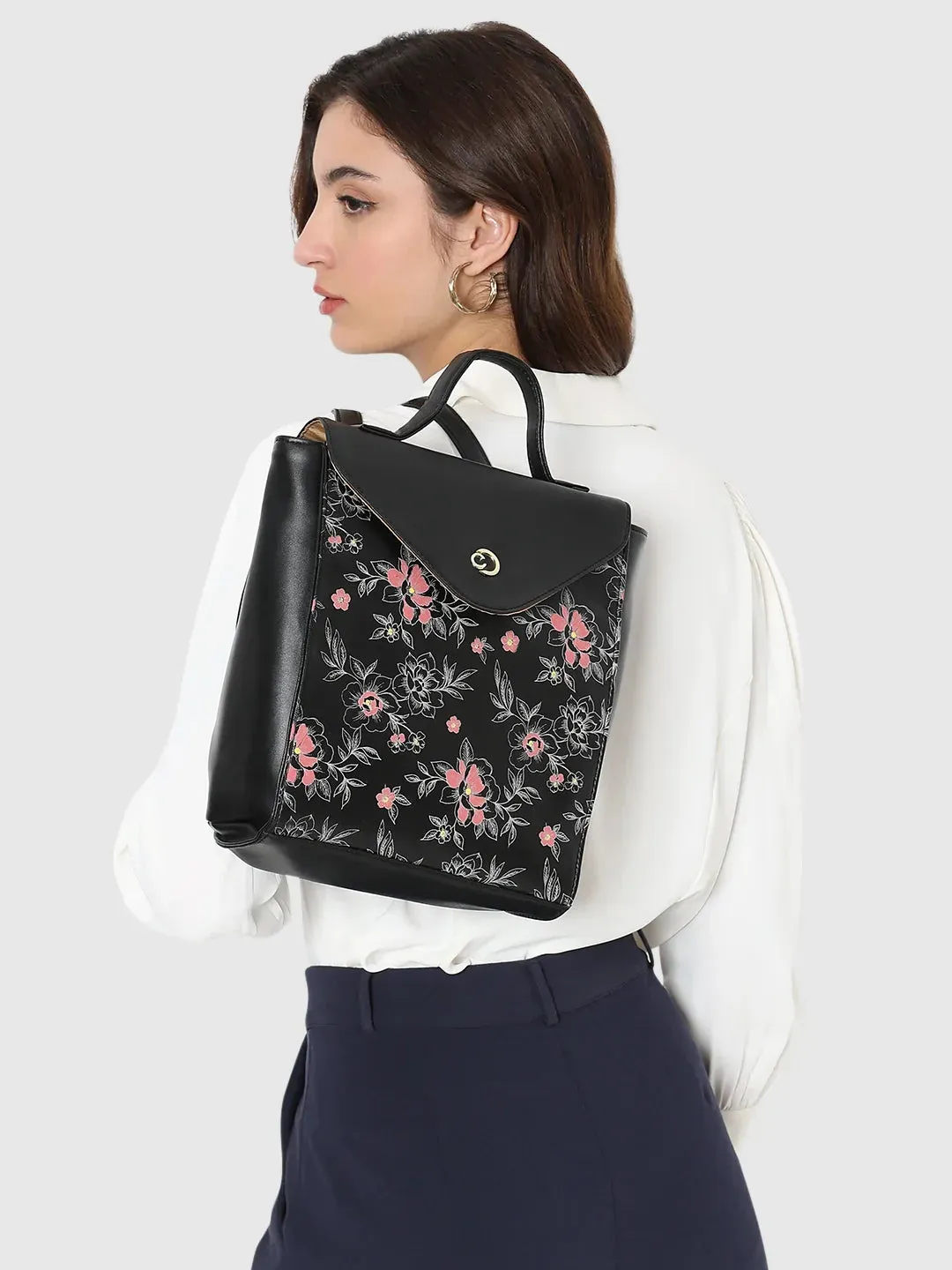 Caprese Snow Backpack Medium Printed Women'S Bag Black