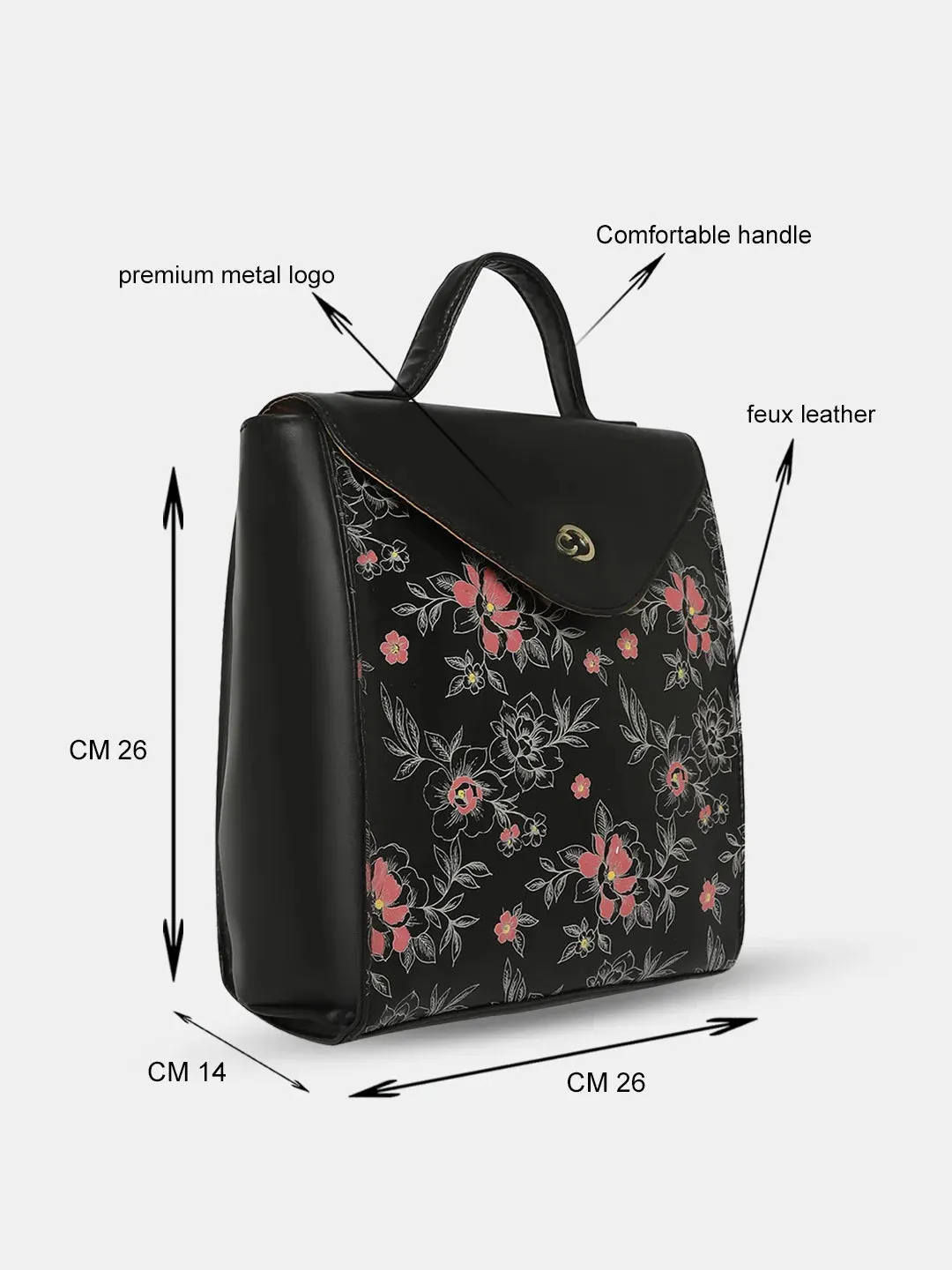 Caprese Snow Backpack Medium Printed Women'S Bag Black