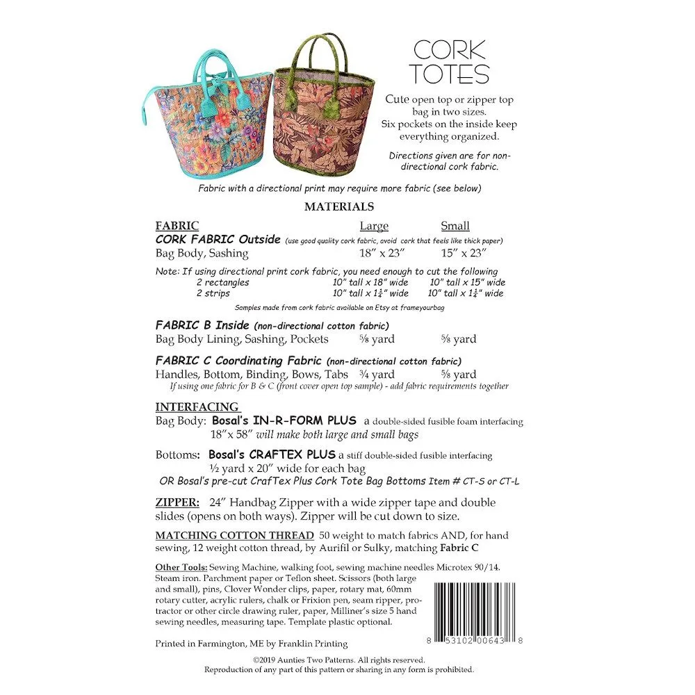 Cork Totes Pattern