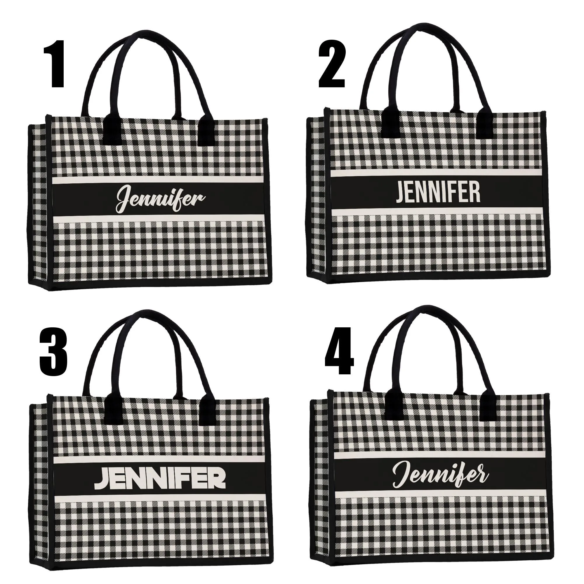 Custom Name Cotton Canvas Tote Bag Personalized Chic Pattern Tote Christmas Gift Bridesmaid Bag Premium Custom Tote Bag (PNTB1003)