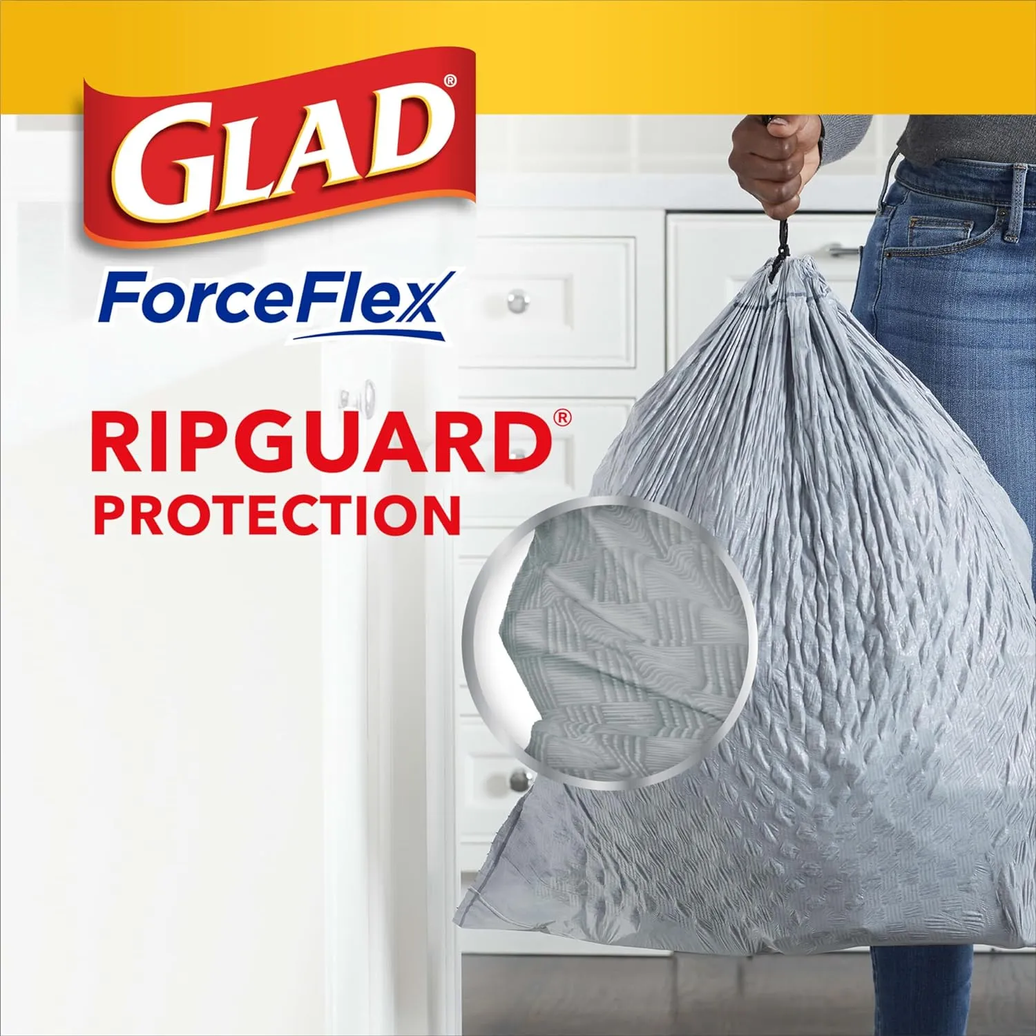 Glad ForceFlex Tall Kitchen Drawstring Garbage Bags: 13 Gallon Capacity, Fresh Clean Scent Infused with Febreze, 80 Count