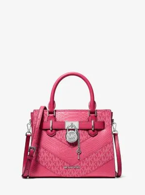 Hamilton Medium Signature Logo and Snake Embossed Satchel