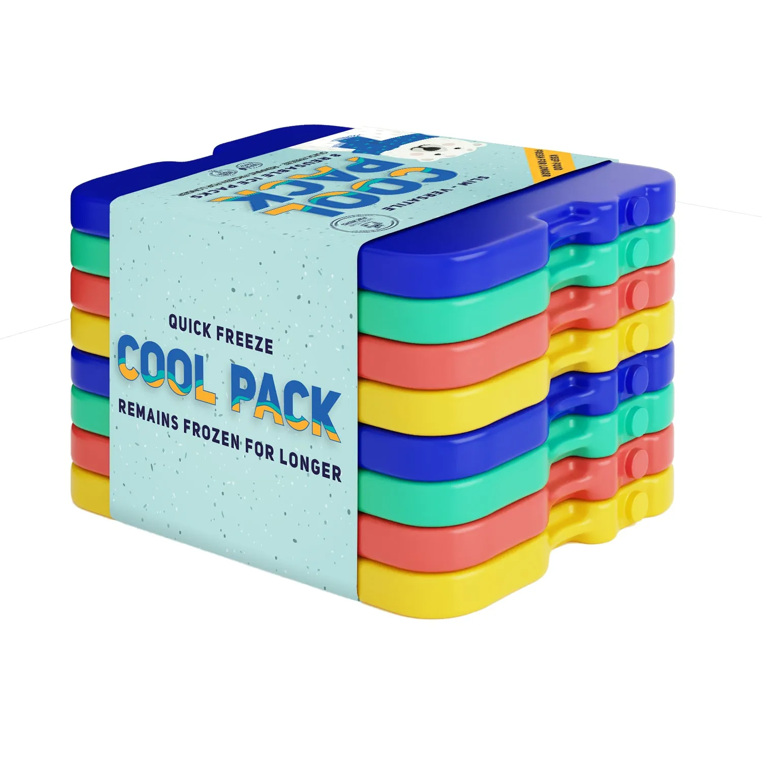 Healthy Packers Multi-Color Slim Long-Lasting Ice Packs for Lunch Box or Cooler Bag (4 or 8 pack)