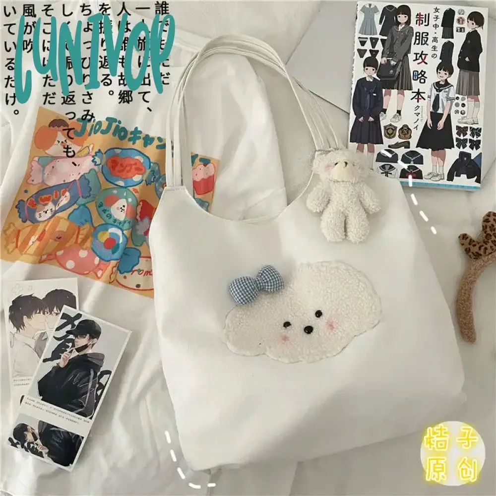 Lunivop Cute Patch Handbags for Women Sweet Kawaii Large Capacity Canvas Tote Bag Fashion Korean Style Underarm Shoulder Bag