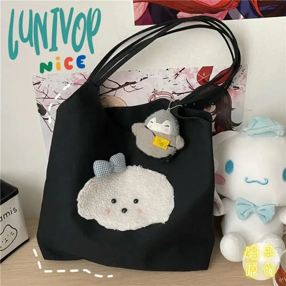 Lunivop Cute Patch Handbags for Women Sweet Kawaii Large Capacity Canvas Tote Bag Fashion Korean Style Underarm Shoulder Bag