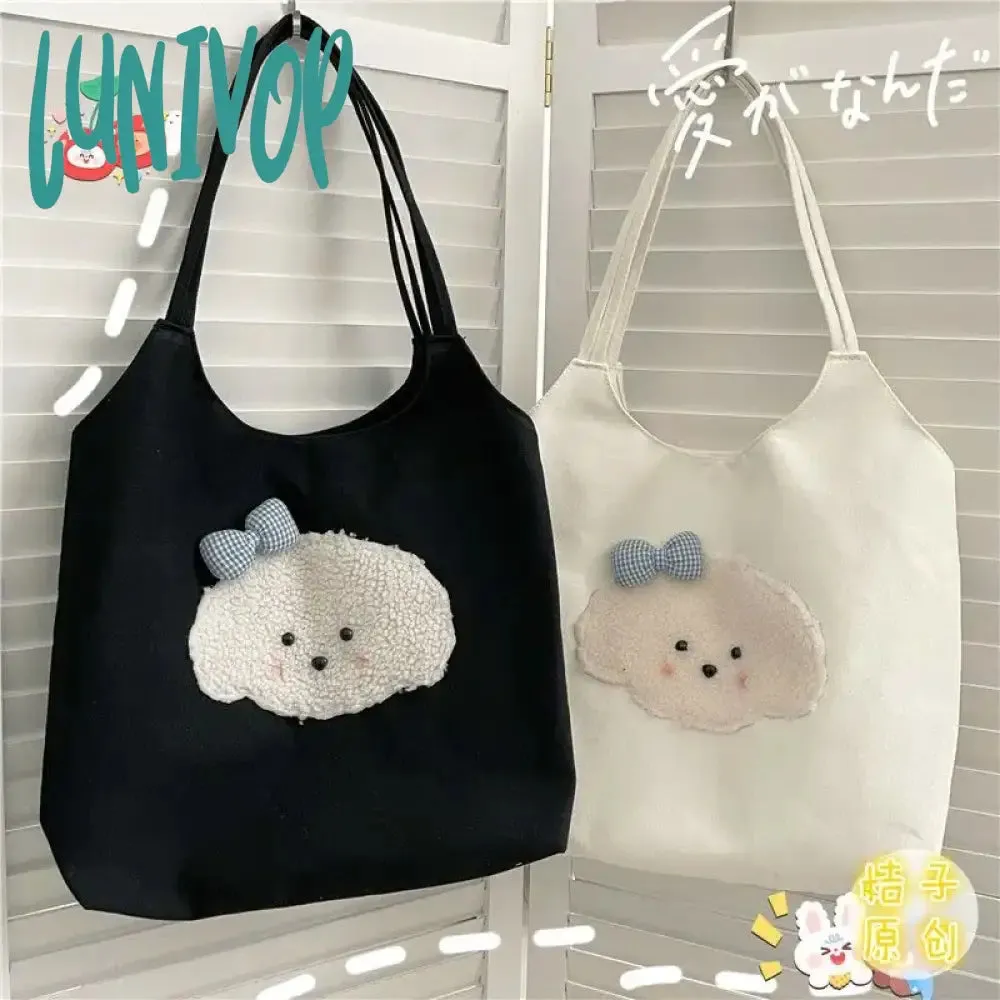 Lunivop Cute Patch Handbags for Women Sweet Kawaii Large Capacity Canvas Tote Bag Fashion Korean Style Underarm Shoulder Bag