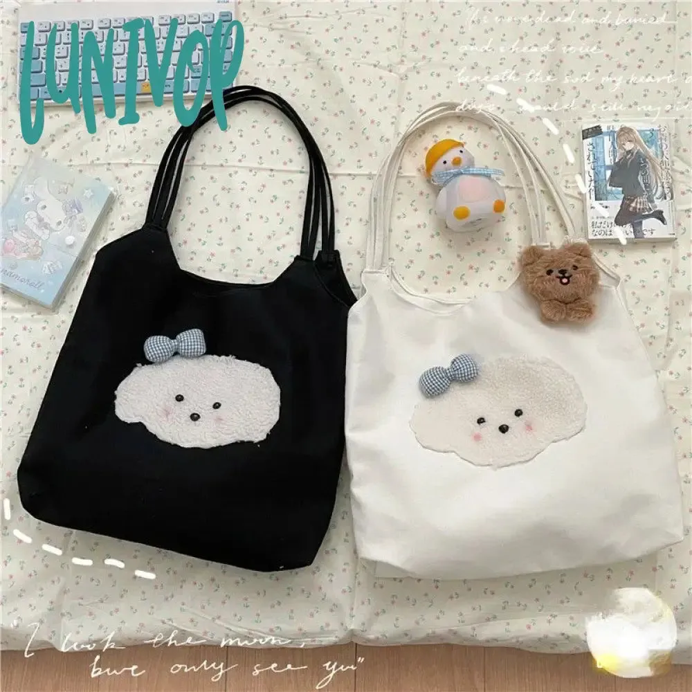 Lunivop Cute Patch Handbags for Women Sweet Kawaii Large Capacity Canvas Tote Bag Fashion Korean Style Underarm Shoulder Bag