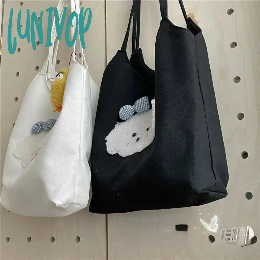 Lunivop Cute Patch Handbags for Women Sweet Kawaii Large Capacity Canvas Tote Bag Fashion Korean Style Underarm Shoulder Bag