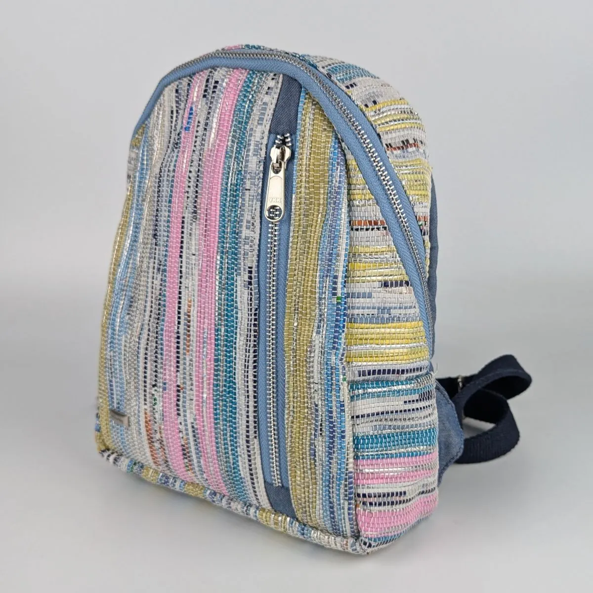 Multicolored Shimmery Striped Upcycled Handwoven Bug Pack (BPK0125-001) PS_W