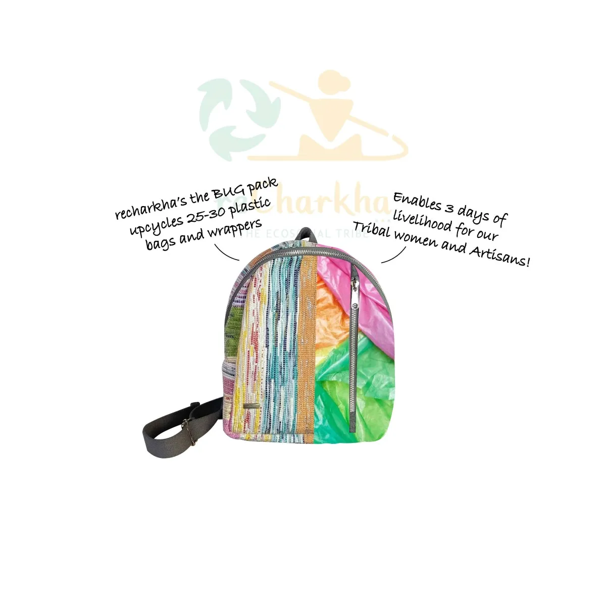 Multicolored Shimmery Striped Upcycled Handwoven Bug Pack (BPK0125-001) PS_W