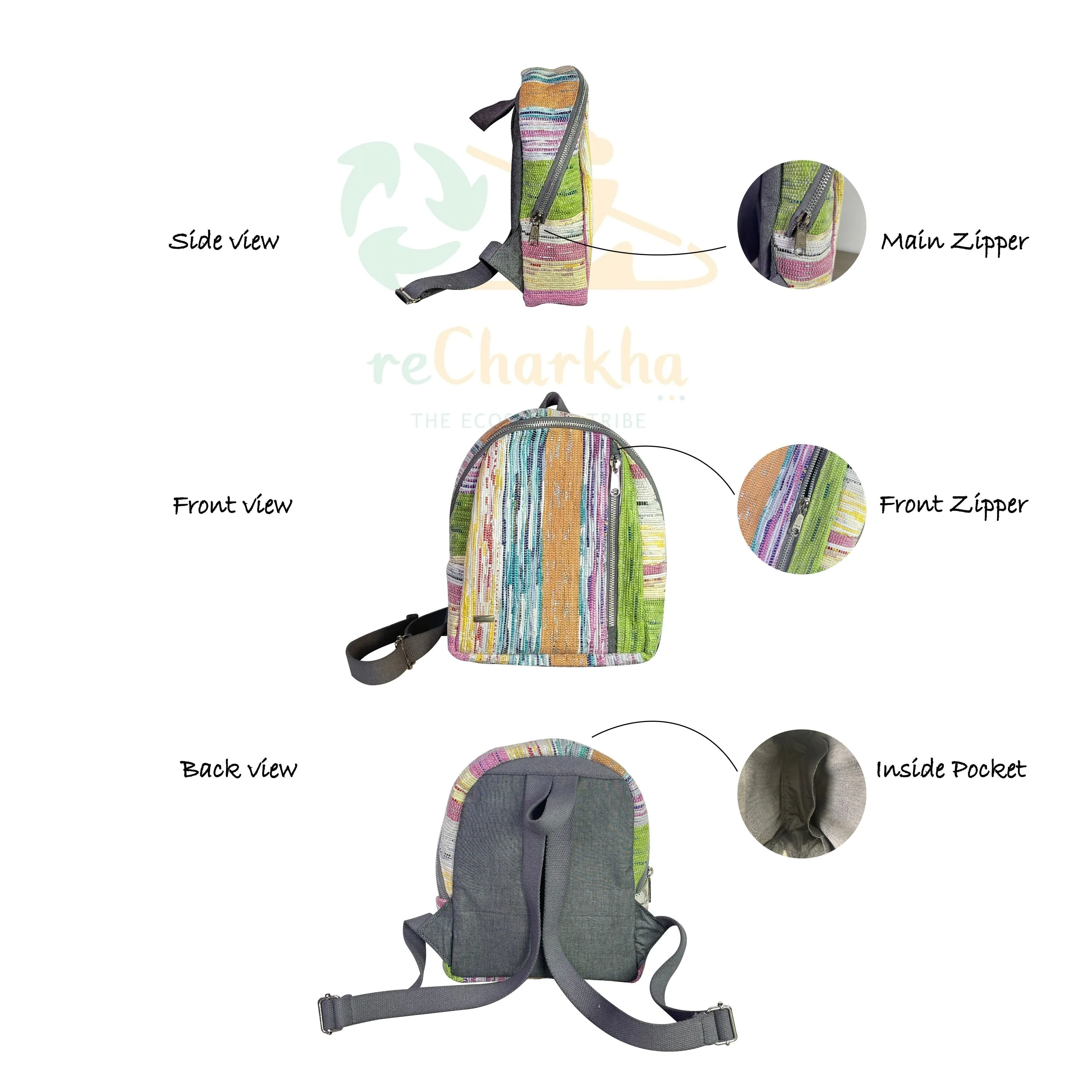 Multicolored Shimmery Striped Upcycled Handwoven Bug Pack (BPK0125-001) PS_W