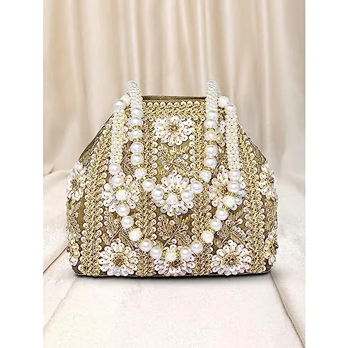 Peora Gold Potli Purses for Women Handmade Evening Handbag Stylish Bridal Fashion Wristlet Bag for Girls