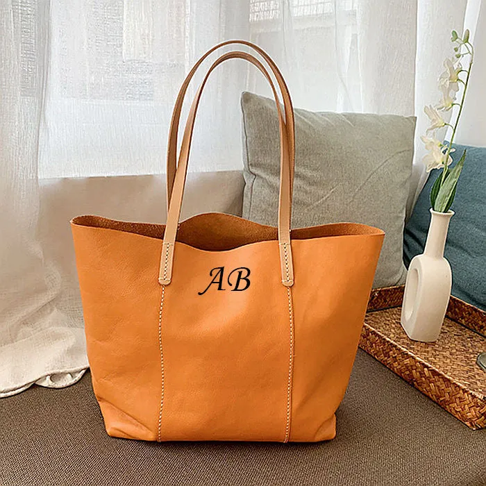 Personalized Full Grain Leather Tote Bag Large Capacity Shoulder Bag Leather Handbag For Women