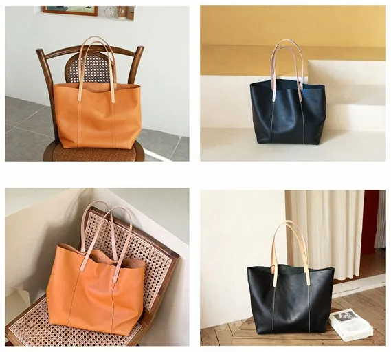 Personalized Full Grain Leather Tote Bag Large Capacity Shoulder Bag Leather Handbag For Women