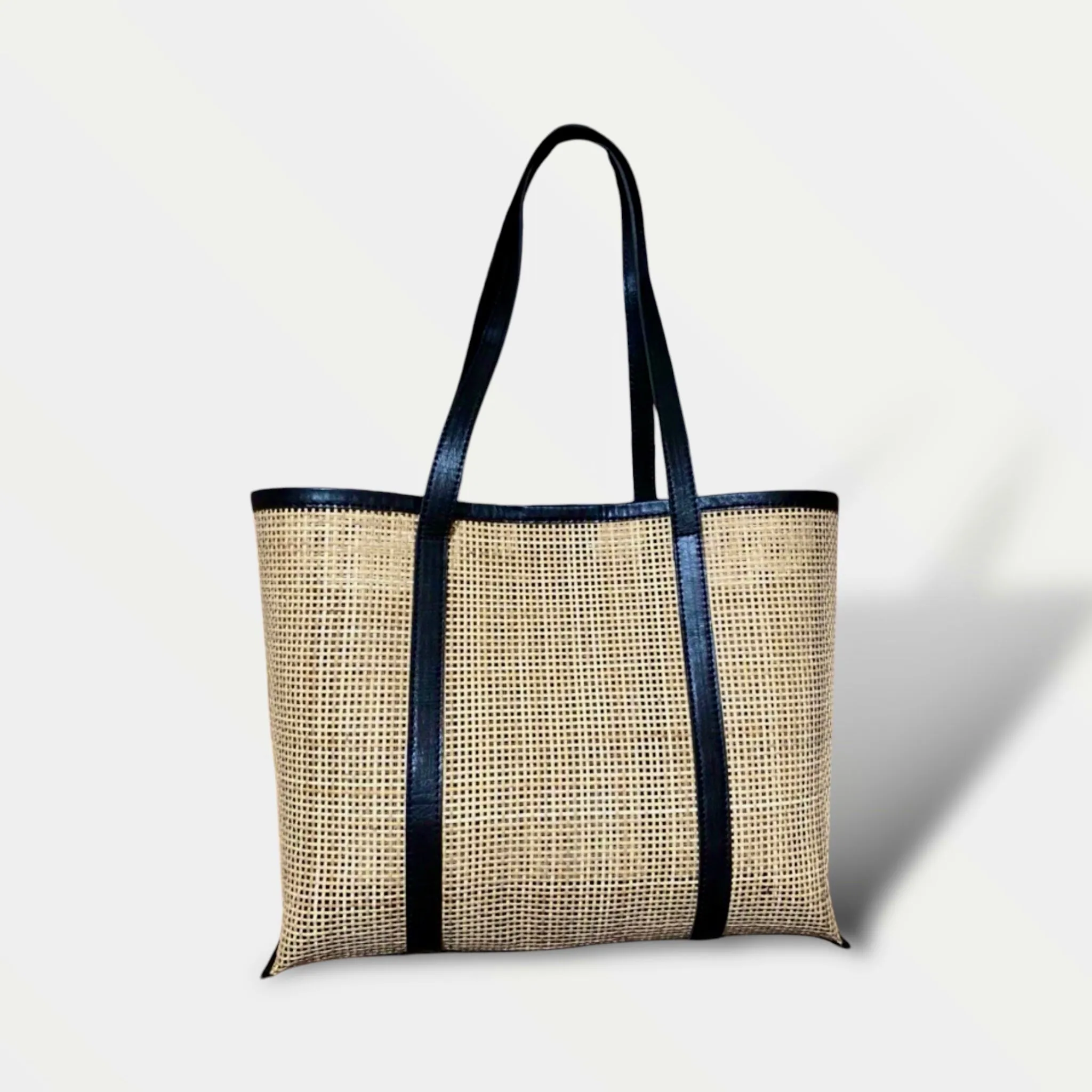 Rattan Webbing Leather Tote