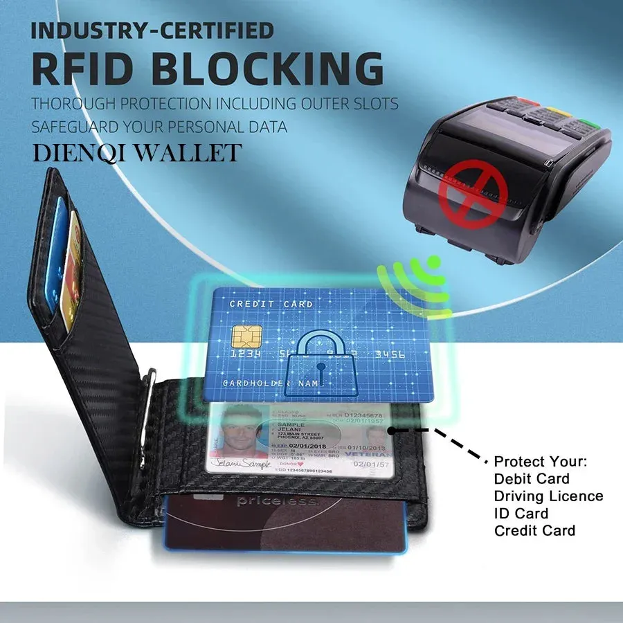 RFID Blocking Slim Smart Wallet for Men Synthetic Leather Bifold Credit Card Holder with Money Clip Men's Thin Money Bag