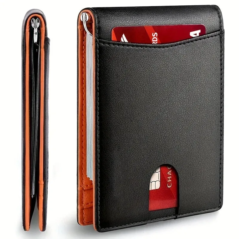 RFID Blocking Slim Smart Wallet for Men Synthetic Leather Bifold Credit Card Holder with Money Clip Men's Thin Money Bag