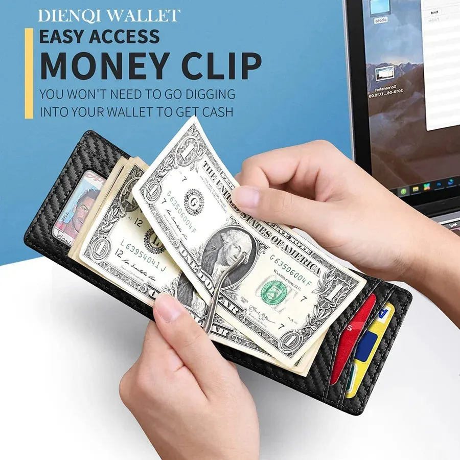 RFID Blocking Slim Smart Wallet for Men Synthetic Leather Bifold Credit Card Holder with Money Clip Men's Thin Money Bag