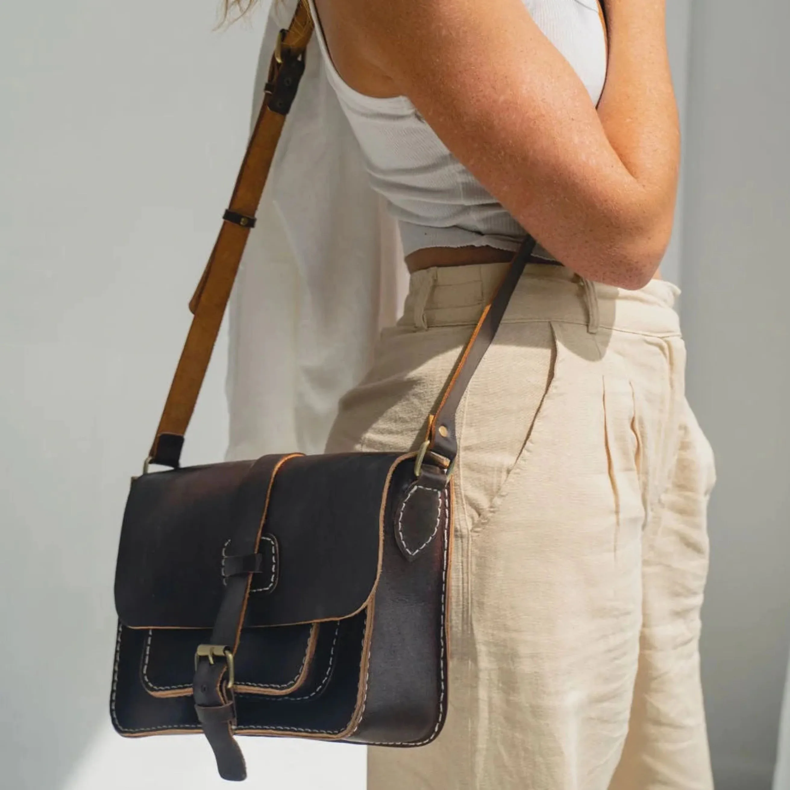 Rising Sun Leather Satchel - Vintage Brown