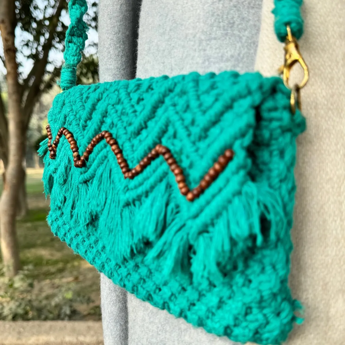 Teal Handmade Baguette Bag