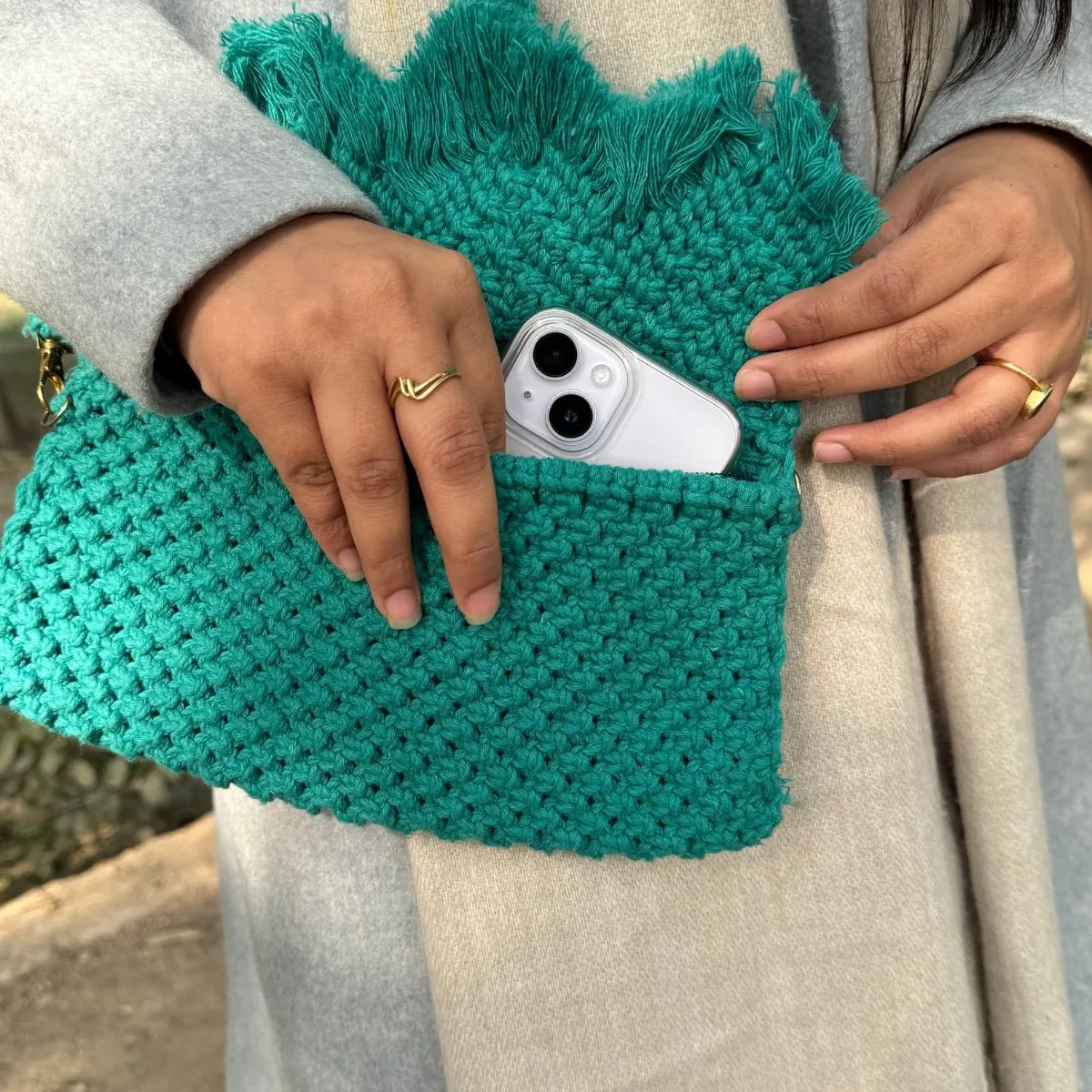 Teal Handmade Baguette Bag