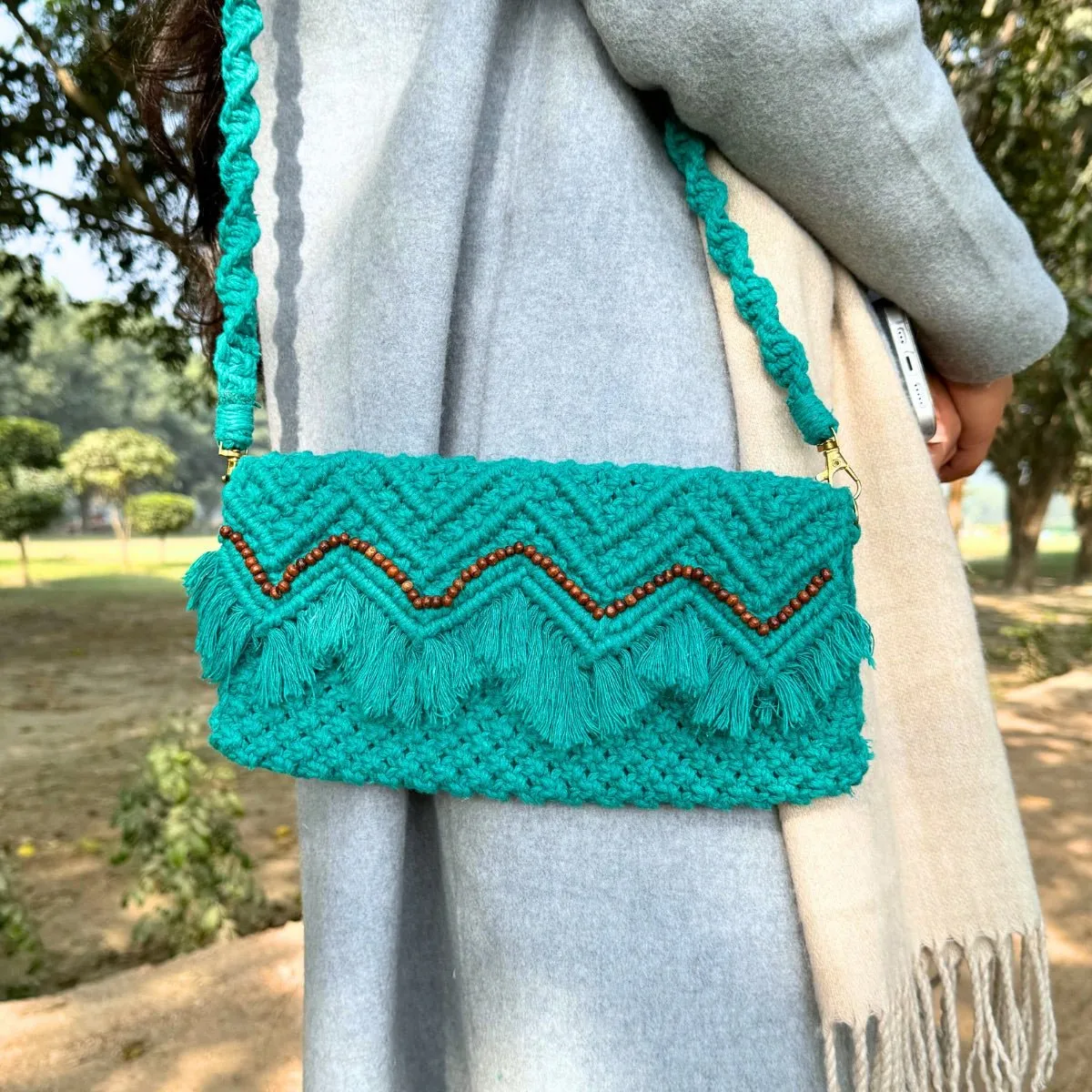 Teal Handmade Baguette Bag