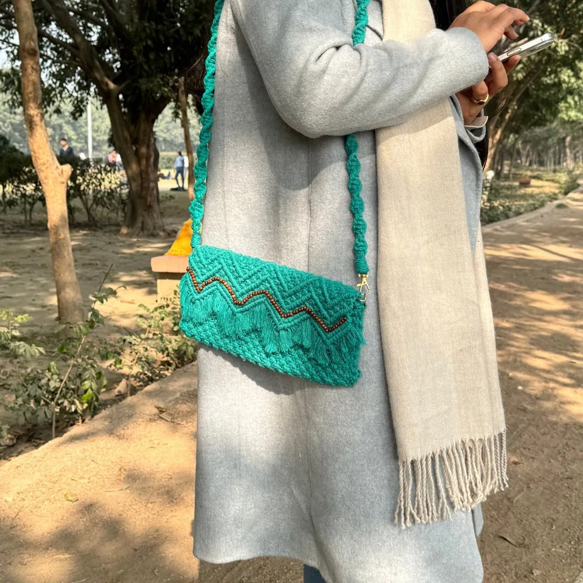 Teal Handmade Baguette Bag