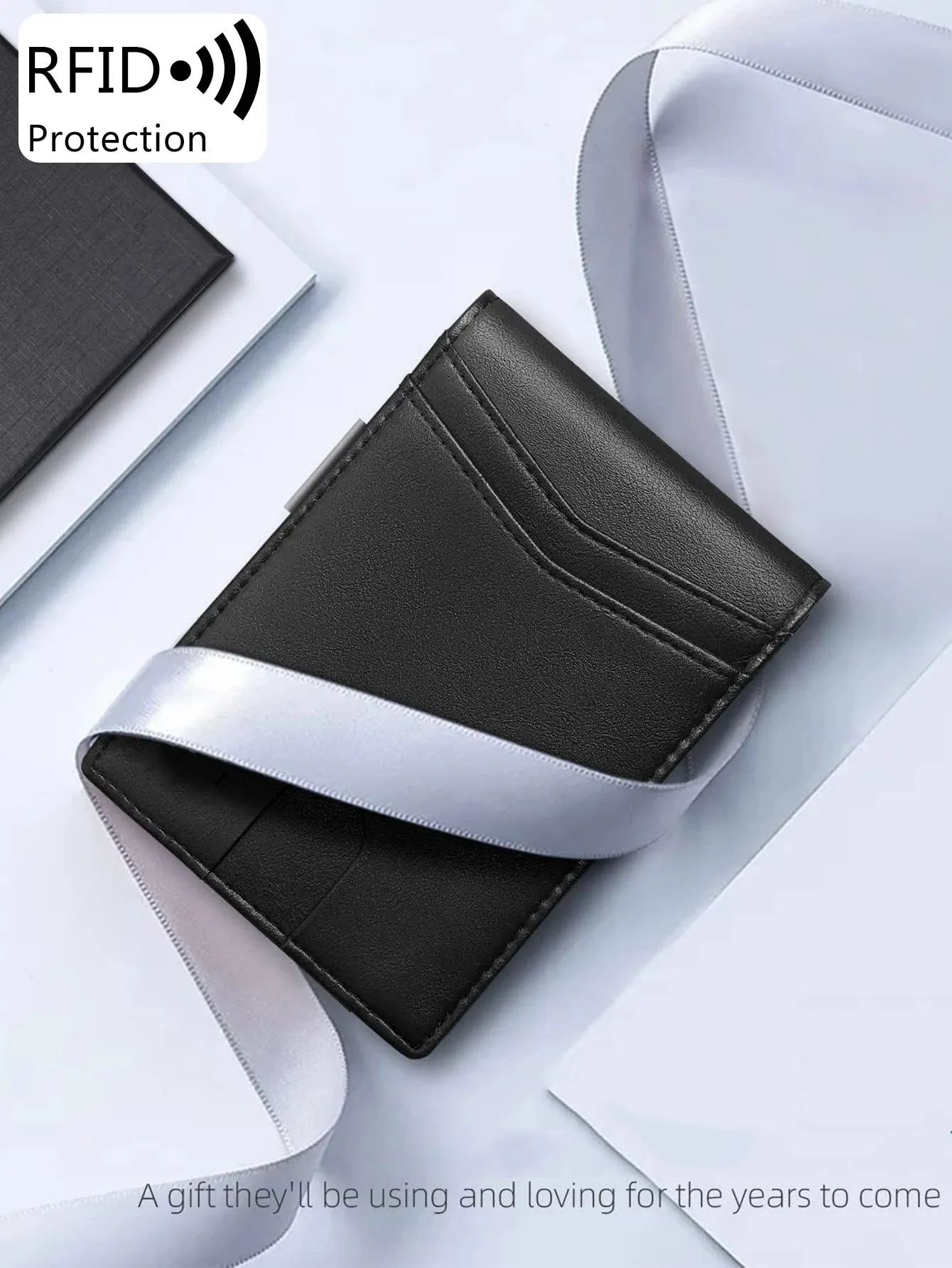 Ultra-Thin Minimalist Men's RFID Blocking Wallet Multi-Functional 12-Card Solid Color Front Pocket Bi-Fold Portable Card Holder