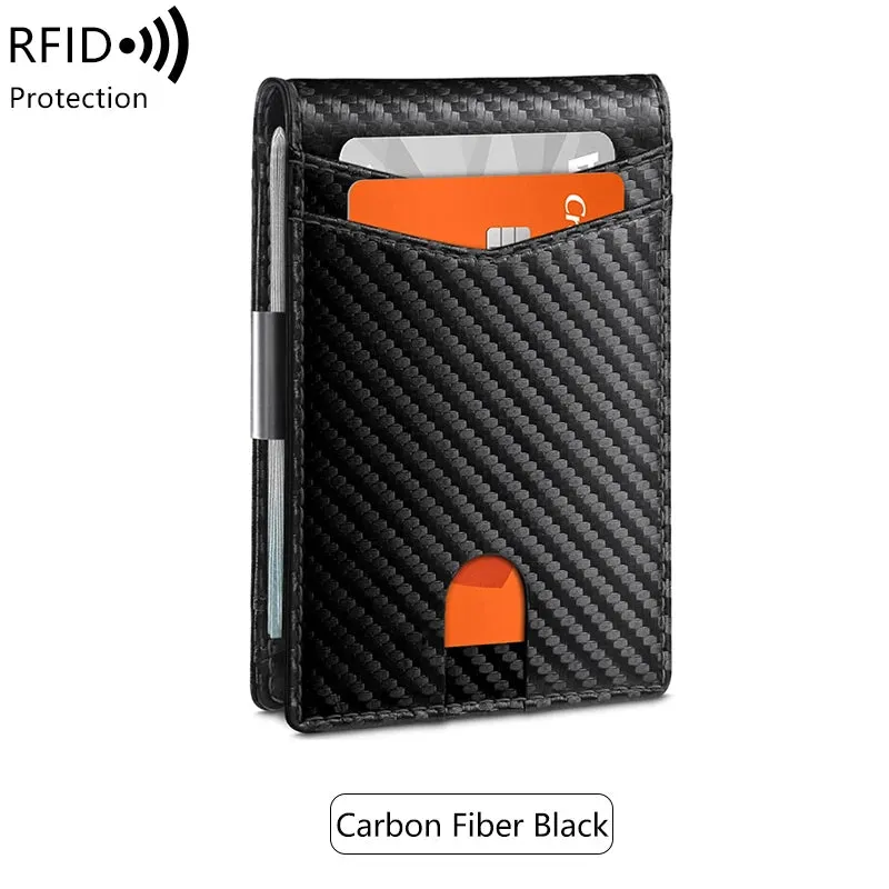 Ultra-Thin Minimalist Men's RFID Blocking Wallet Multi-Functional 12-Card Solid Color Front Pocket Bi-Fold Portable Card Holder