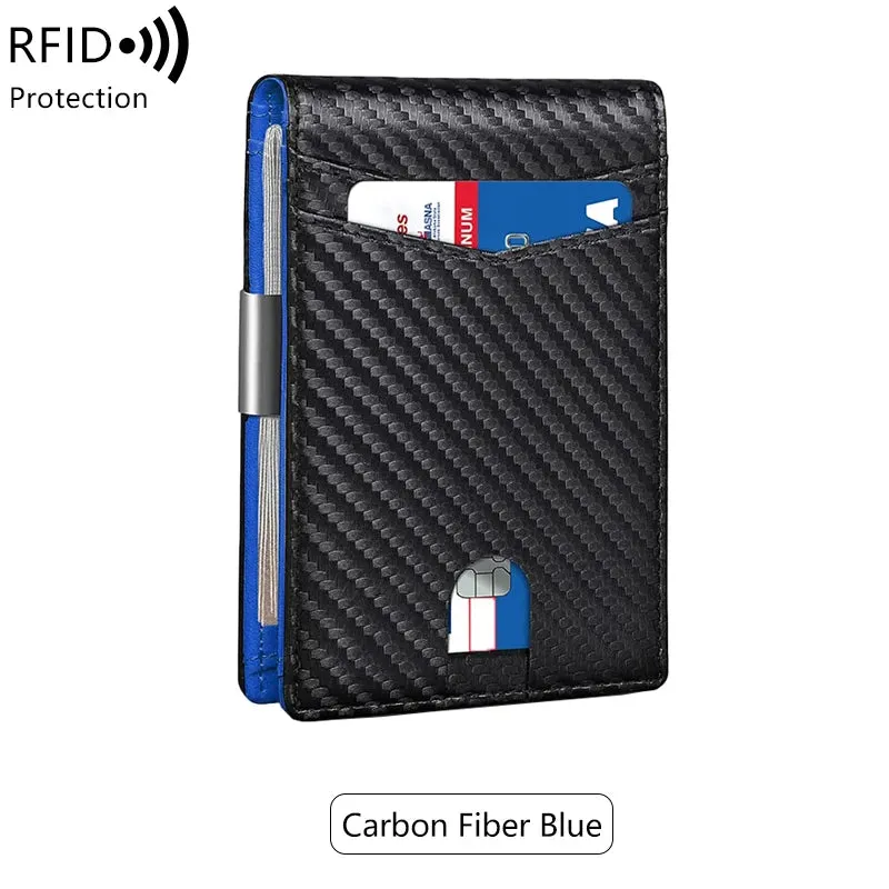 Ultra-Thin Minimalist Men's RFID Blocking Wallet Multi-Functional 12-Card Solid Color Front Pocket Bi-Fold Portable Card Holder