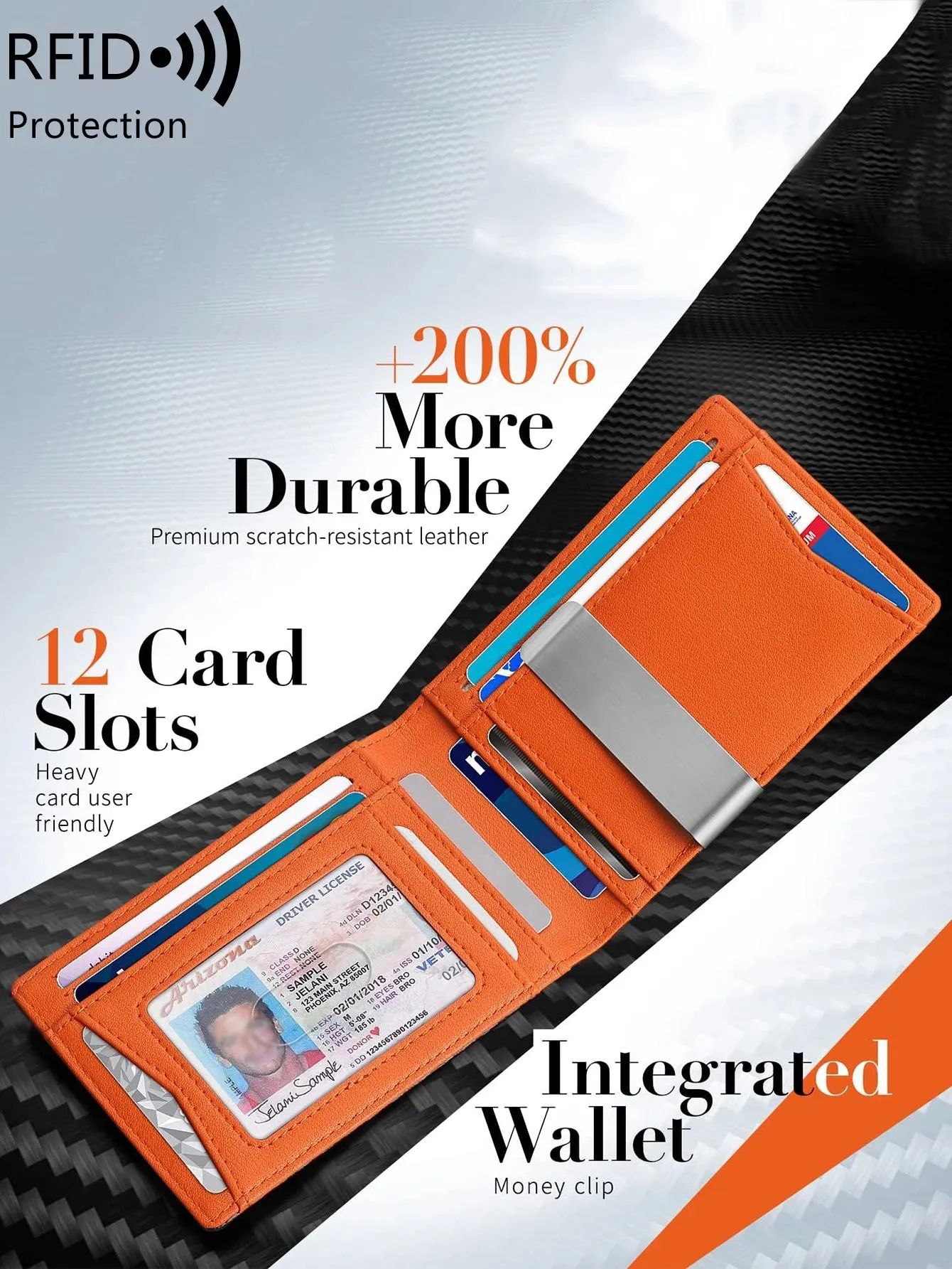 Ultra-Thin Minimalist Men's RFID Blocking Wallet Multi-Functional 12-Card Solid Color Front Pocket Bi-Fold Portable Card Holder