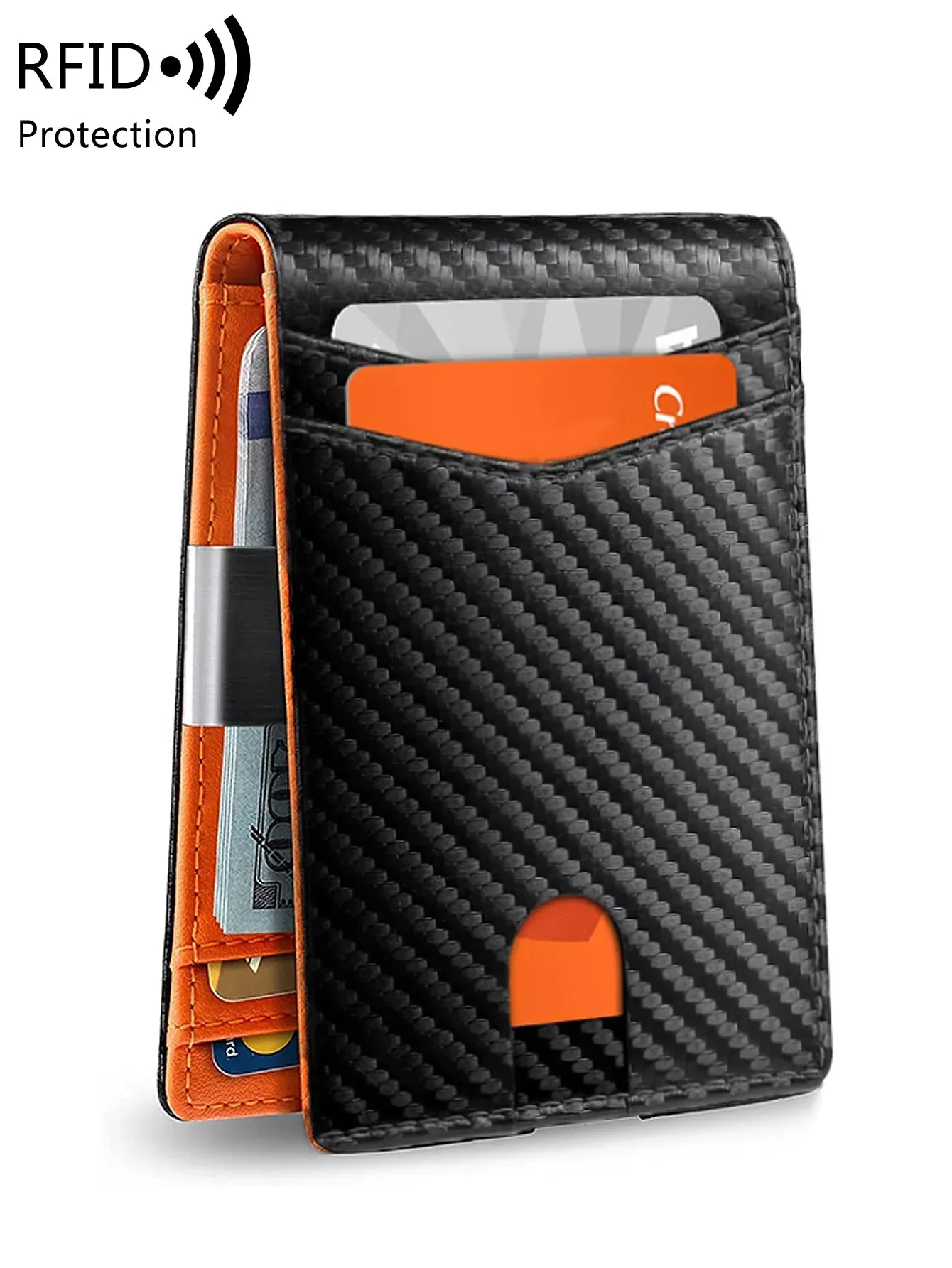 Ultra-Thin Minimalist Men's RFID Blocking Wallet Multi-Functional 12-Card Solid Color Front Pocket Bi-Fold Portable Card Holder