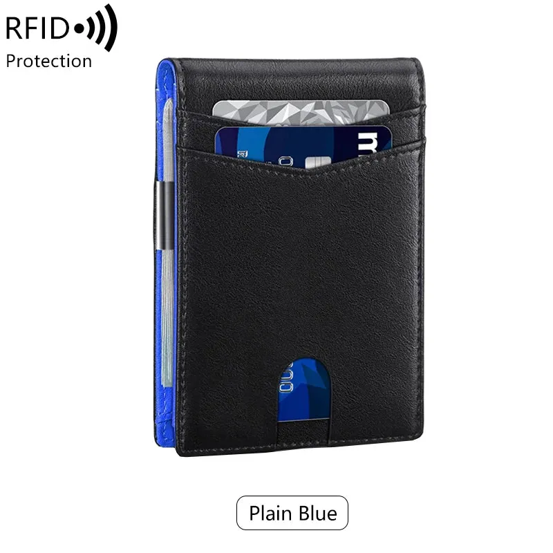 Ultra-Thin Minimalist Men's RFID Blocking Wallet Multi-Functional 12-Card Solid Color Front Pocket Bi-Fold Portable Card Holder