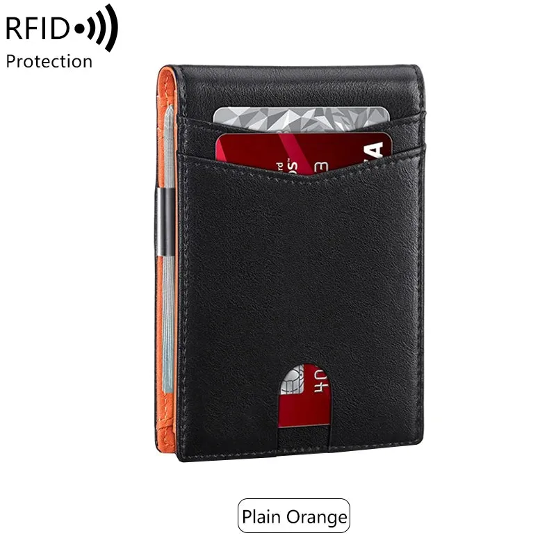 Ultra-Thin Minimalist Men's RFID Blocking Wallet Multi-Functional 12-Card Solid Color Front Pocket Bi-Fold Portable Card Holder