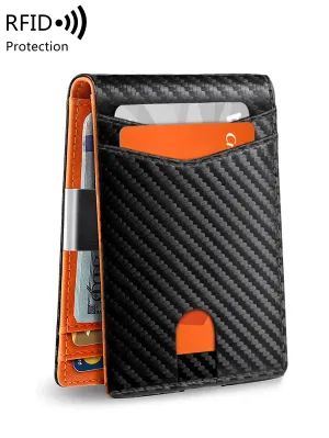 Ultra-Thin Minimalist Men's RFID Blocking Wallet Multi-Functional 12-Card Solid Color Front Pocket Bi-Fold Portable Card Holder